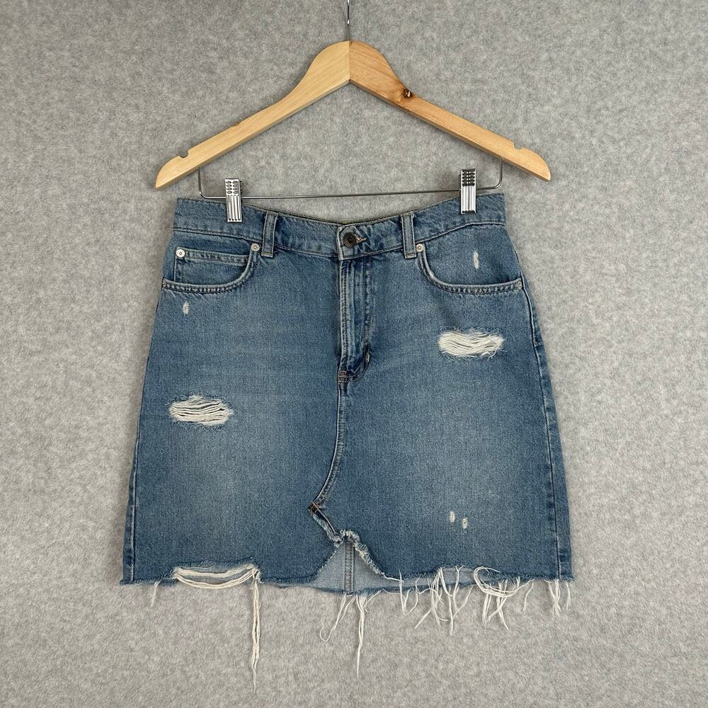 We The Free Denim Mini Skirt Size 28 Frayed Distressed Boho Free People